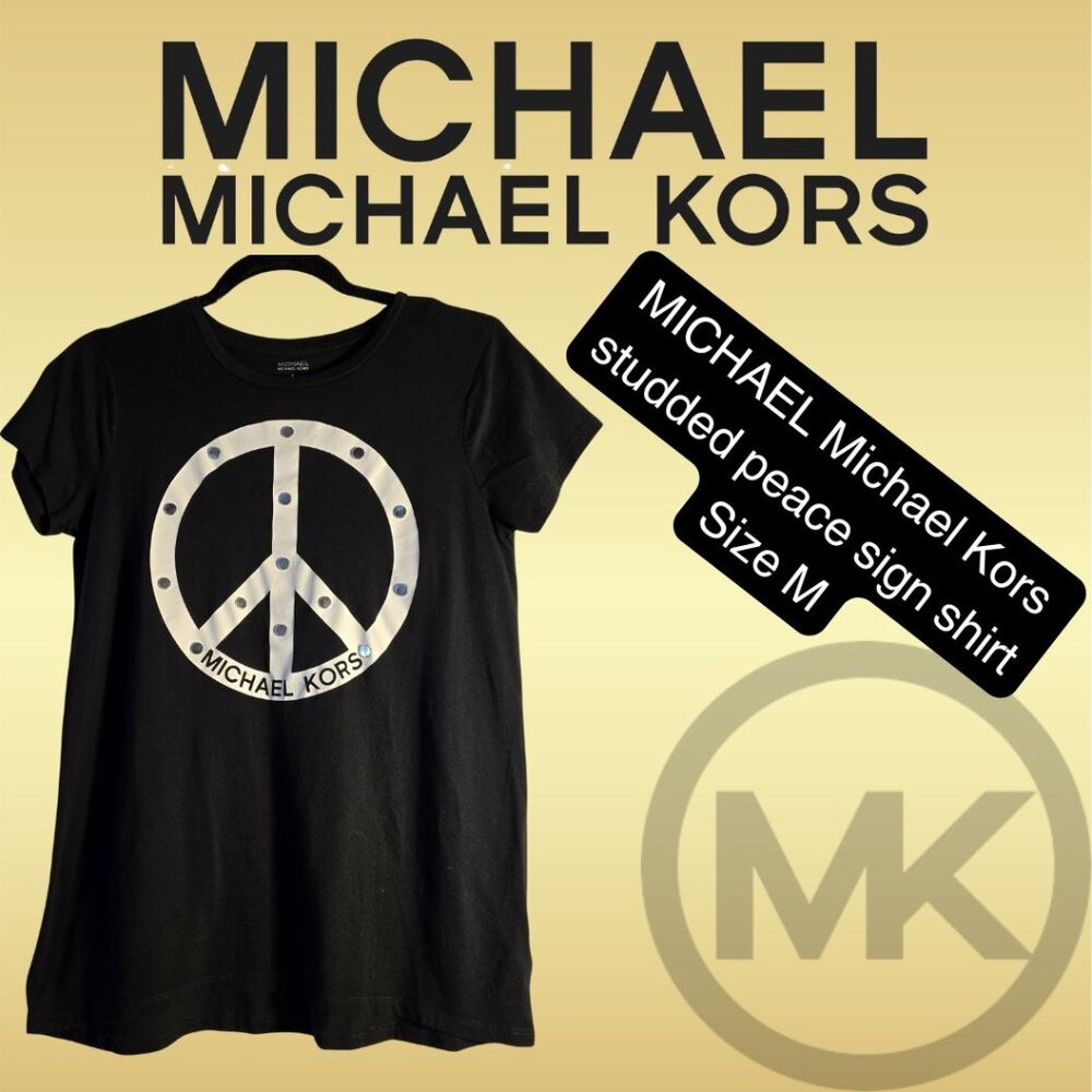 MICHAEL by Michael Kors, silver studded peace sign t-shirt, size M